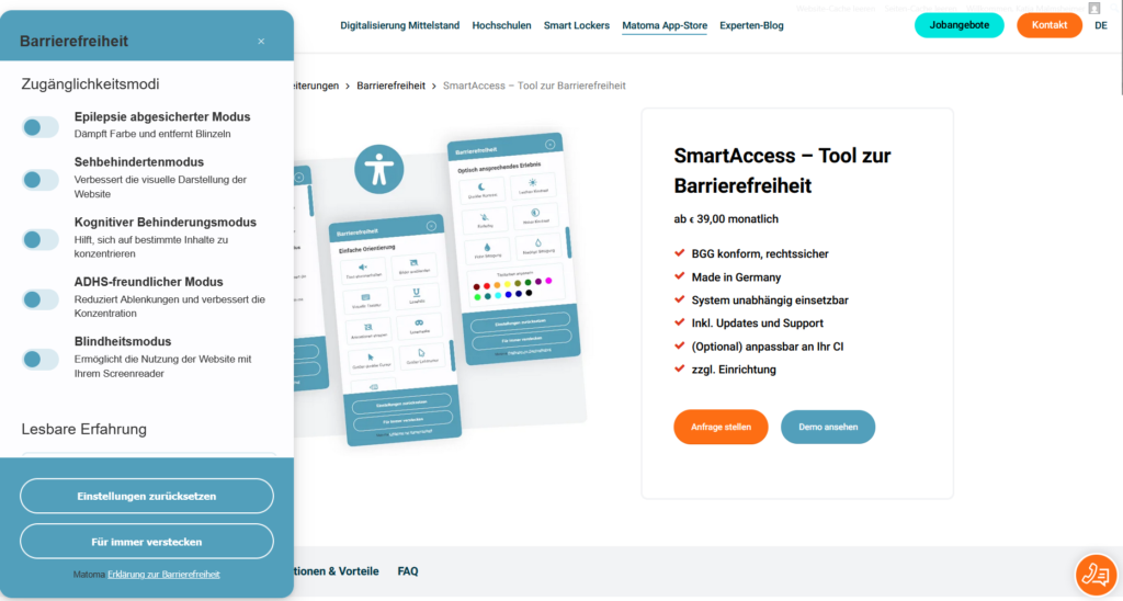 Barrierefreiheits-Tool zur Einbindung auf Websites